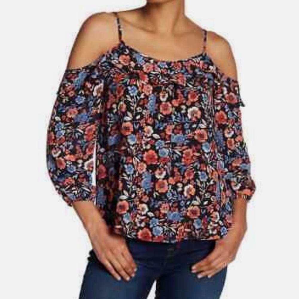 Joie Birtha Blouse Women’s Multi Color Cold Shoulder Floral Silk Top Size M